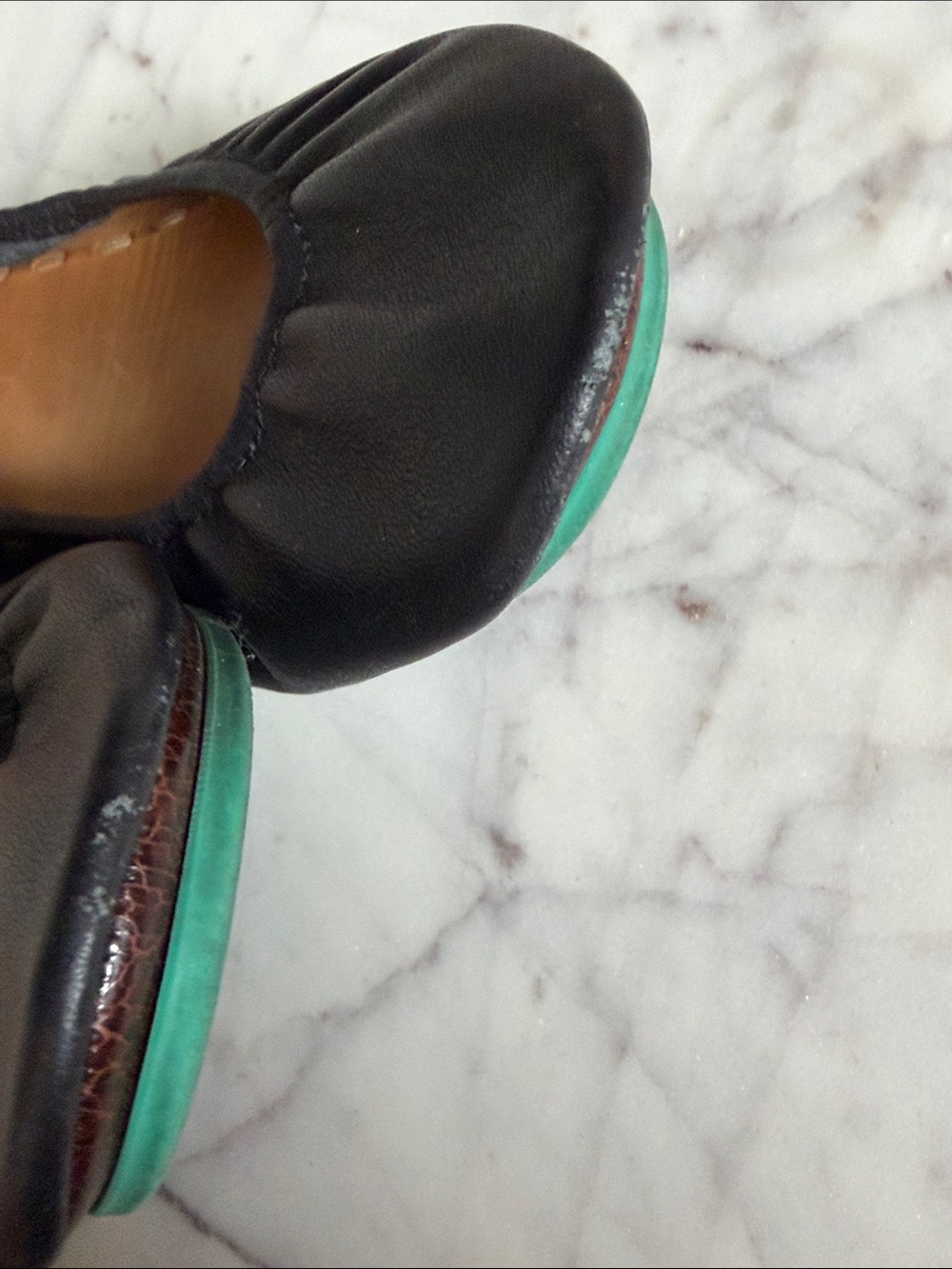 Tieks Black Leather Ballet Flats with Teal Accent 8 - Picture 5 of 5